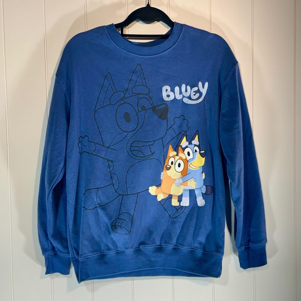 Bluey Bingo Graphic Sweatshirt Womens Med Blue Crewneck Pullover Hybrid Apparel